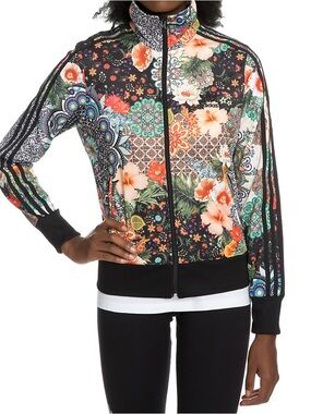 adidas Black Floral Mosaic Track Bomber Jacket